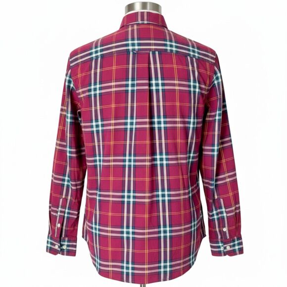 Old Navy Classic Fit Plaid Checkered Button-Down Shirt Sz L - Red Gold Navy Teal - Picture 5 of 14